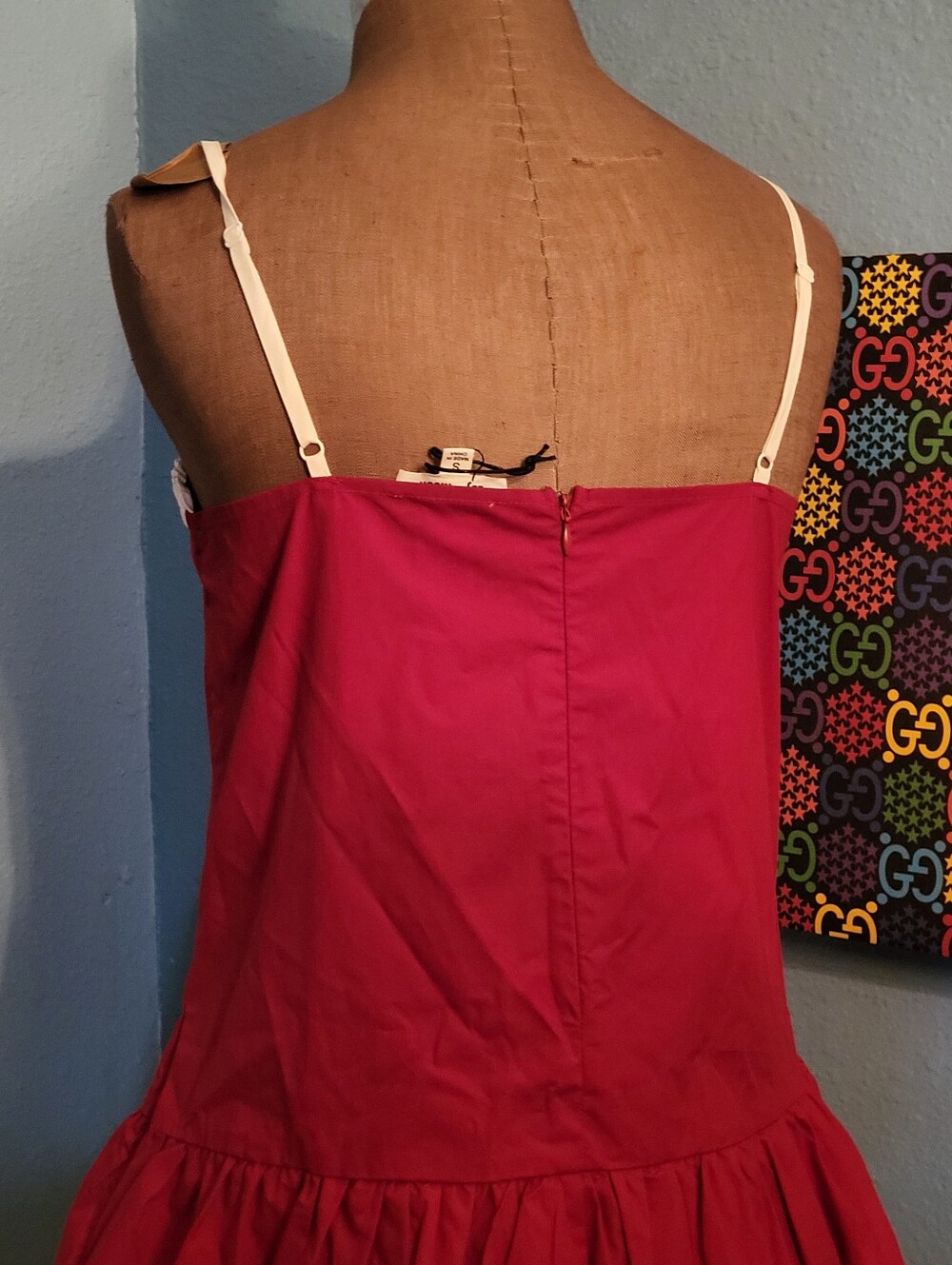 Day+Moon Simone Contrast Stitch Drop Waist Dress in Crimson - Picture 4 of 11